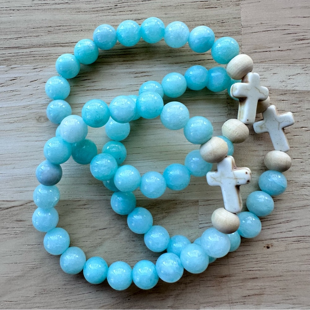 *sold out* Simply Swank Bracelet - 7” stretchy raw wood and aqua